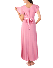 Women's 2 Piece Lace Neck Long Nighty -Baby Pink