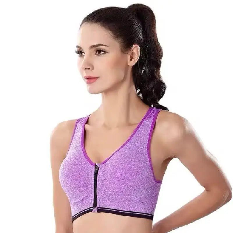 Women's Full Cup Sports Bra with Front Zipper & Non-Adjustable Straps