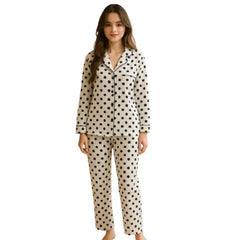 Women's nightwear Polka Dot Cotton Pajama Set |Soft Long Sleeve Sleepwear for All Seasons |  Sleepwear brands in Pakistan
