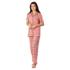 Womens Front Open Printed Sleepwear-Floral Peach Online in Pakistan