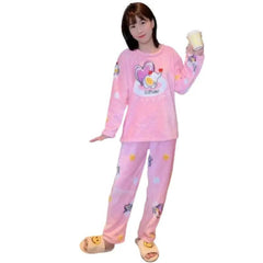 Beautiful New Girl Night Suit| Coral Velvet hickened Cartoon Stickers Wear Suit