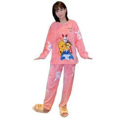 Best Beautiful New Girl Sleepwear| Coral Velvet hickened Cartoon Stickers Wear Suit