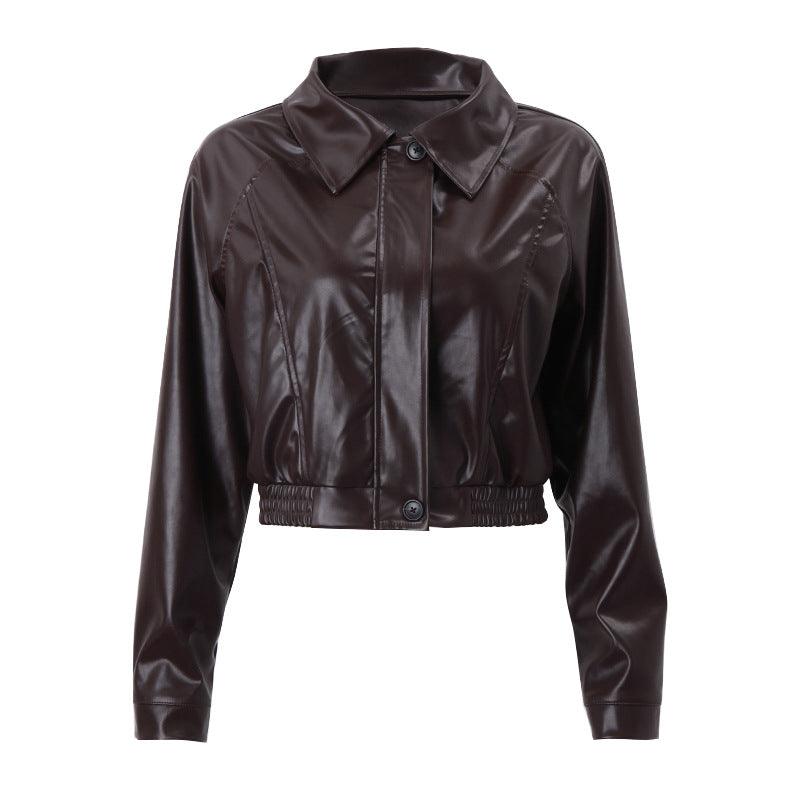Elegant Retro Zipper PU Leather American Casual Jacket Coat
