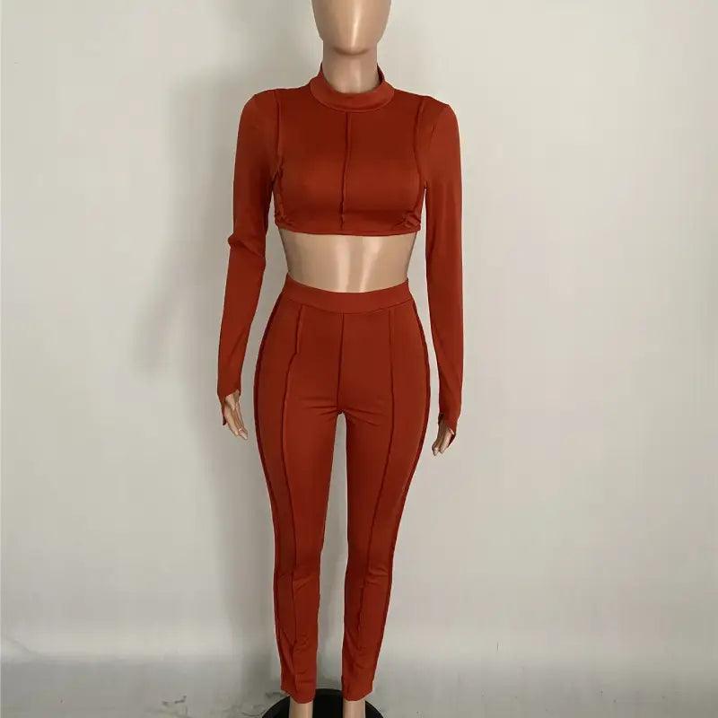 Fashion Women Two Piece Set Backless Cross Bangdage Crop Top + Long Pants Tracksuit Jogging Femme Outfits Winter Sportwear