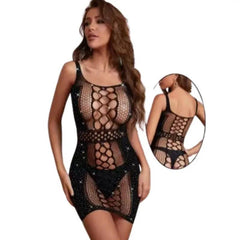 Hollow Out Lingerie for Women Rhinestone Decoration Sleeveless Cutout Sheer Mesh Lingerie