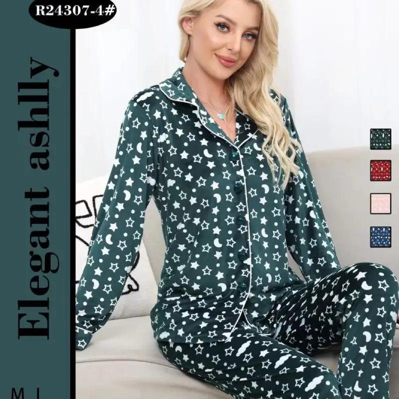 Printed Winter Warm Flannel Thick Pajama Set Women 2 Pieces Coral