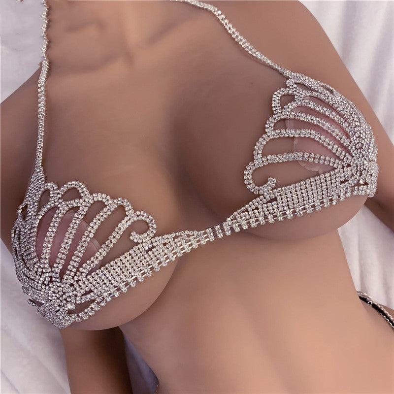 Rhinestone Claw Chain Body Chain Set Sexy Bra Panty Set Lingerie Show