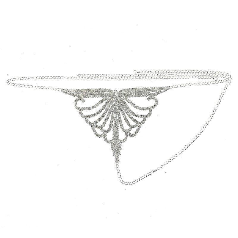Rhinestone Claw Chain Body Chain Set Sexy Bra Panty Set Lingerie Show