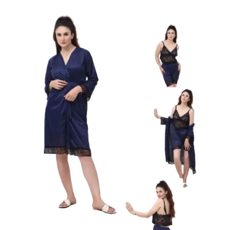 Silk 3pc long gown nightwears for women online in Pakistan
