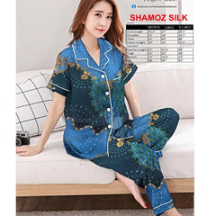 Silk nightdress with half sleeves | Ladies night suit shirt Pajama