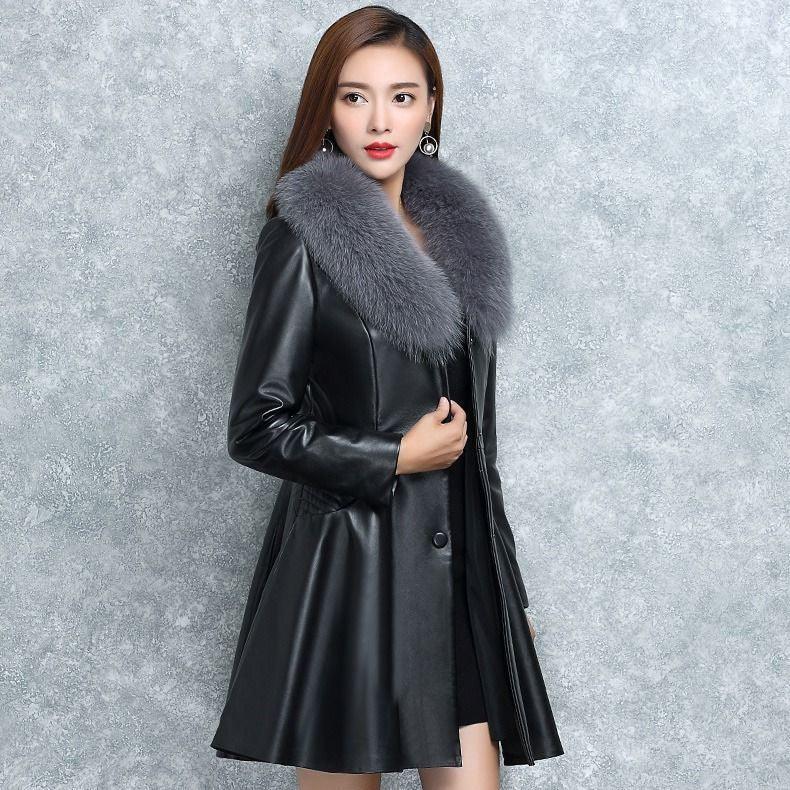 Women's Faux Fox Fur Collar Fur Coat