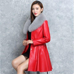 Women's Faux Fox Fur Collar Fur Coat