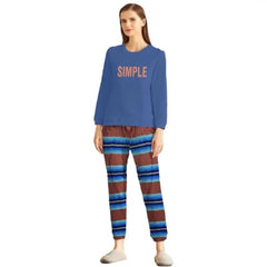 Women Striped Pocket Long Sleeve Shirt Tops Pajamas Sleepwear Set