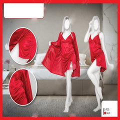 2Pc Silk Short Gown set For Women