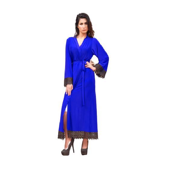 3Pc Luxury Bridal Long Night Gown Set-Blue