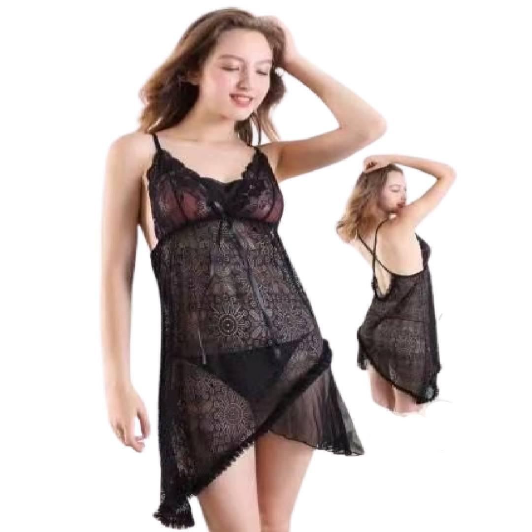Babydoll Transparent Net Nightwear with G String Panty Beautiful Honeymoon Sexy Nighty for Ladies