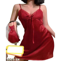 Best Babydoll Short Silk Nightwear Gown with Panty- Red
