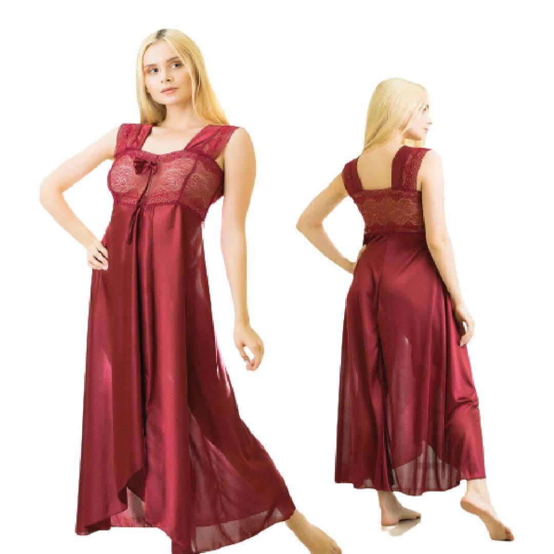 Best Bridal Long Nighty New Hot Gown Style Ladies Night Suit Women Long Maroon Color Nightdress