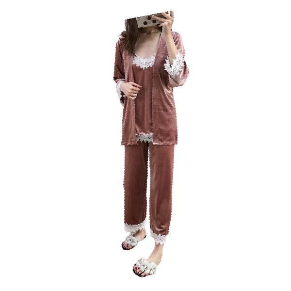Best Nightwear in winter 3 Piece Velvet Pajama Set For Women