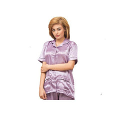 Best Silk Nightwear Pajama & Shirt Set For Ladies | Girls Purple Color Silk Loungewear