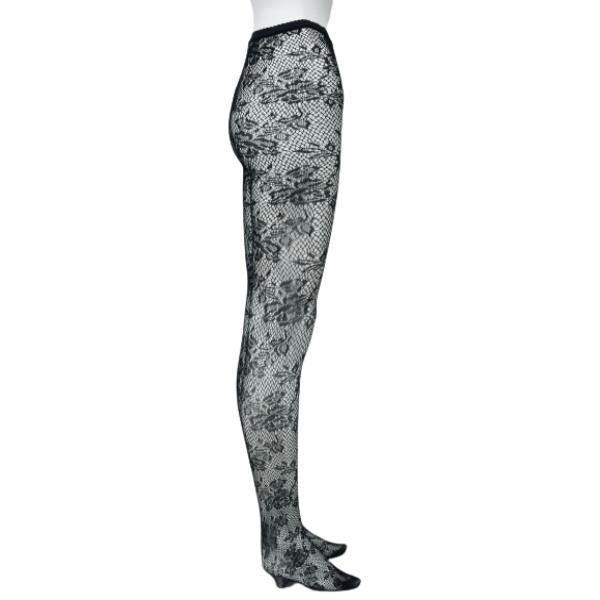 Black Floral Lace Fishnet Full Legs Stocking Thigh High Stockings For Women