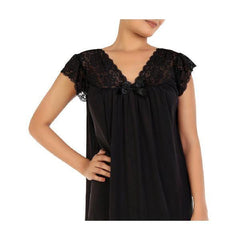 Black Nighty Black Long Nightgown 2 Piece Lace BodiceDrop Shoulder Extra Long Nighty