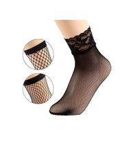 Black Sheer Ankle Stocking With Lace Top