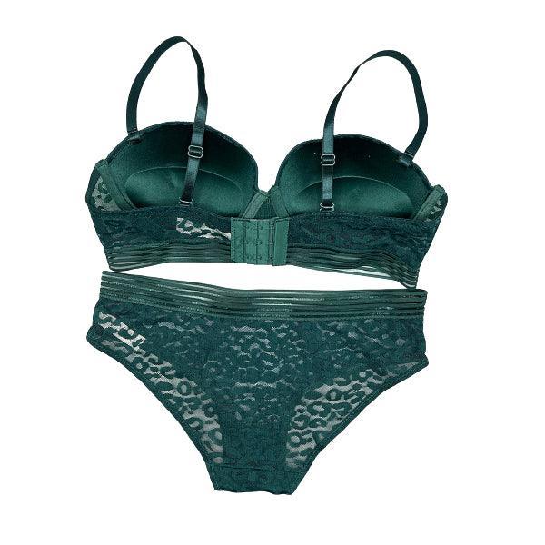 Bra Panty Set For Women Sparkle Lace Padded Removable Straps Bra Set