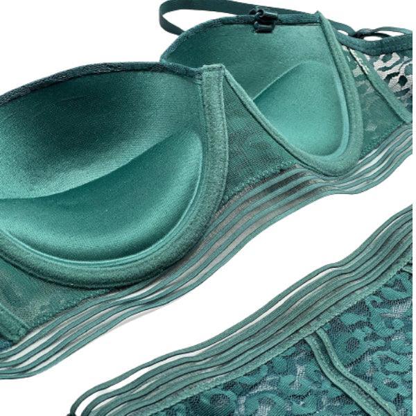 Bra Panty Set For Women Sparkle Lace Padded Removable Straps Bra Set