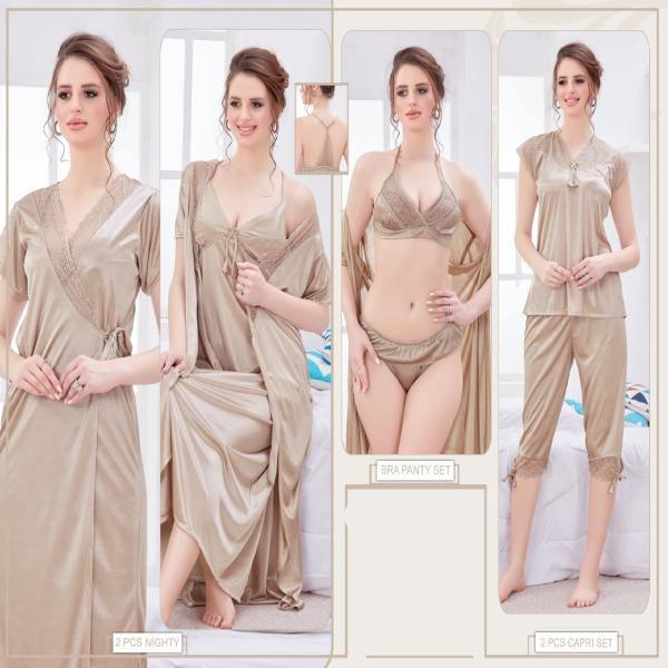 Branded 6PC Original Indian Silk Bridal Nighty Set For Women