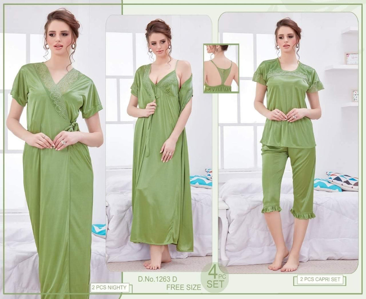 Branded Indian Bridal 4Pc Gown Nighty Set For Women