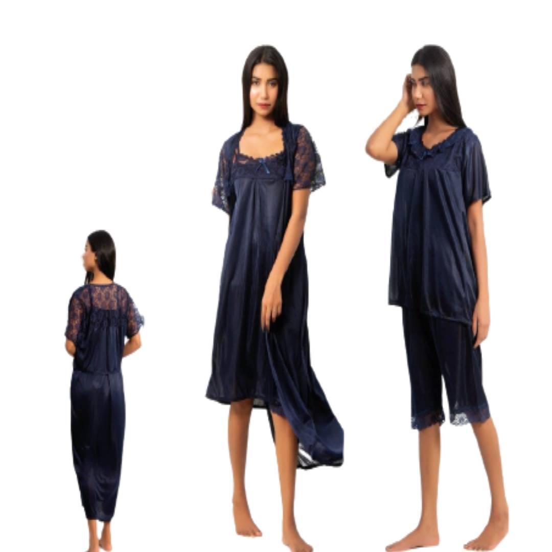 Bridal Nighty 6Pc Silk Nightwear for Women Loungewear Sets and Sleepwear for Women