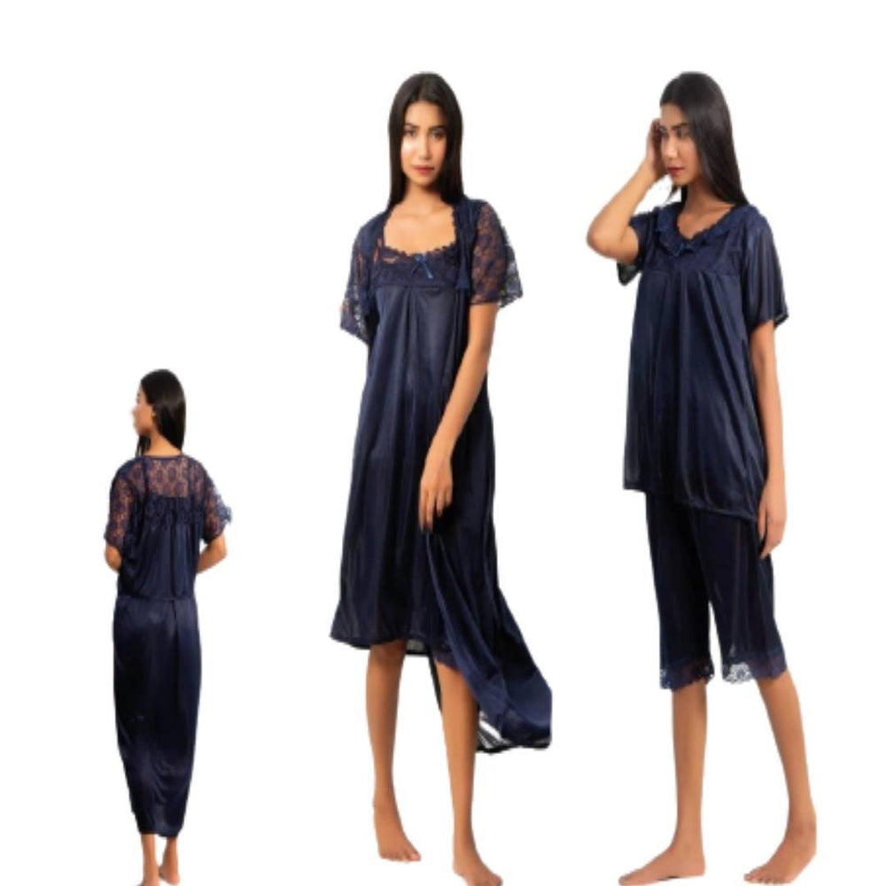 Bridal Nighty 6Pc Silk Nightwear for Women Loungewear Sets and Sleepwear for Women