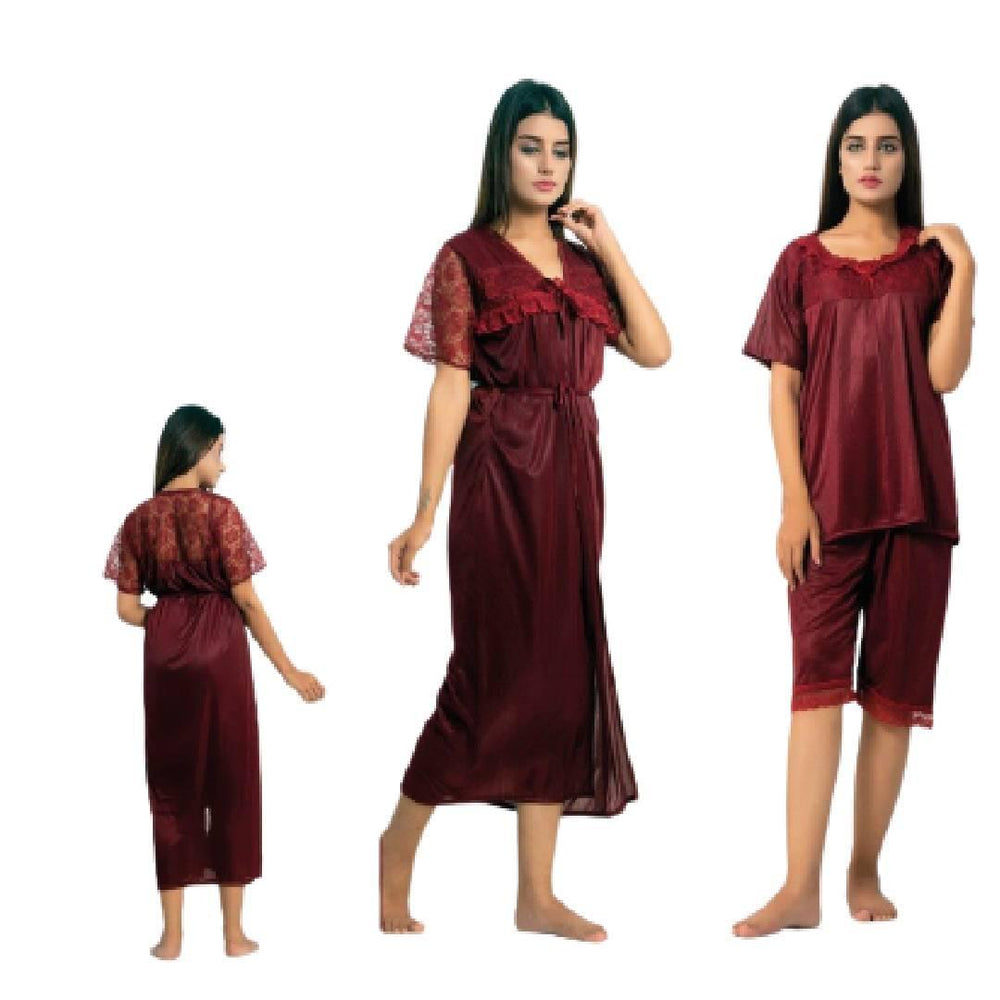 Bridal Nighty 6Pc Silk Nightwear for Women Loungewear Sets and Sleepwear for Women