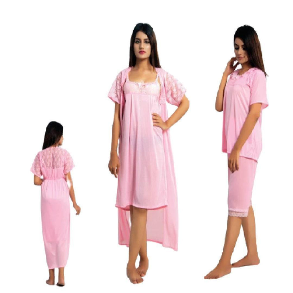 Bridal Nighty 6Pc Silk Nightwear for Women Loungewear Sets and Sleepwear for Women