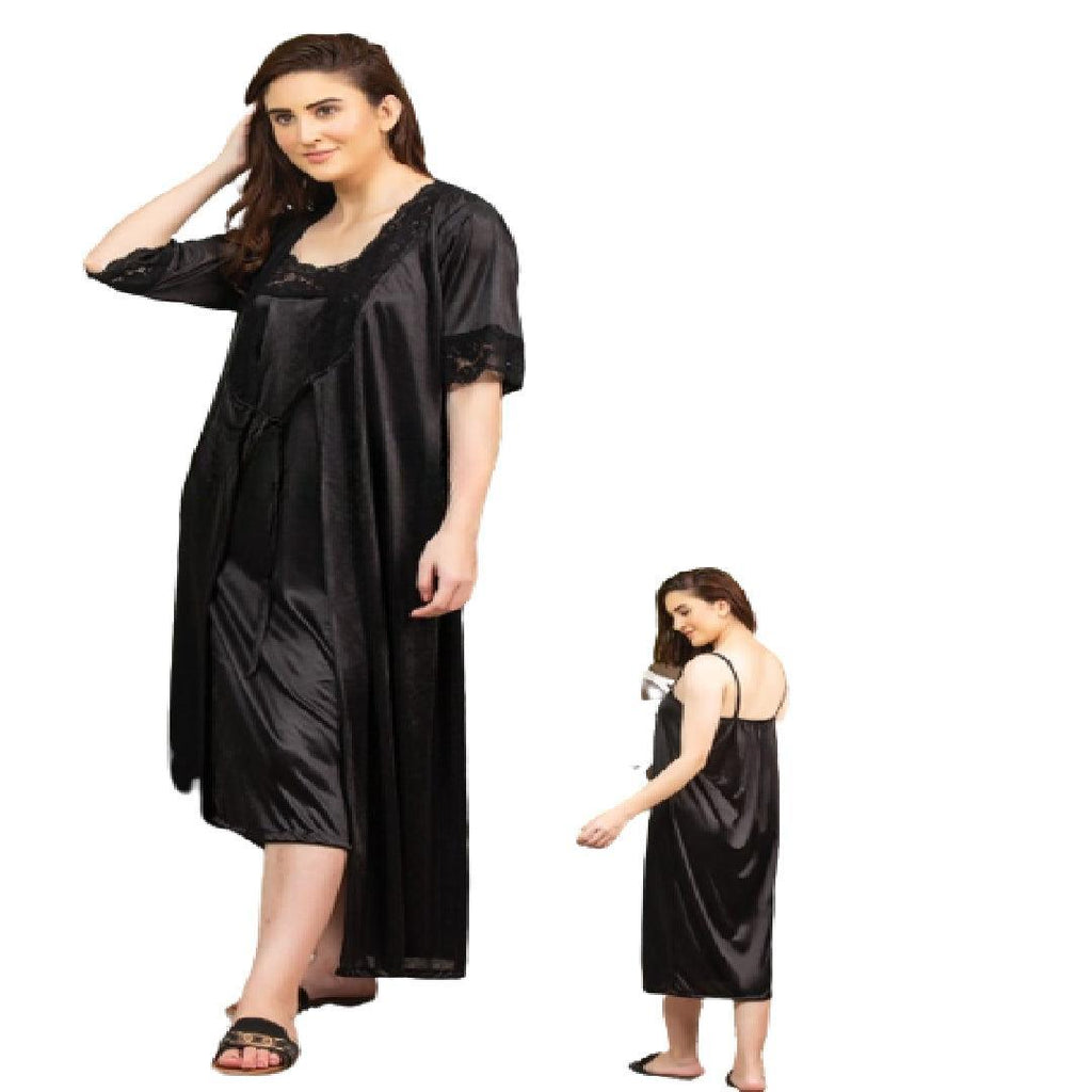 Bridal Nighty Set Black Color Honeymoon Nighty Silk Nighty Set for Wom shapewear.pk