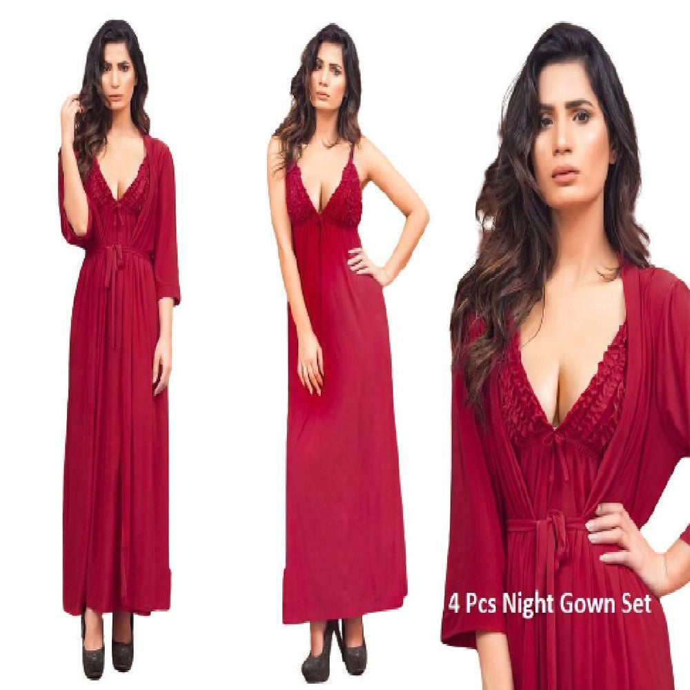 Bridal Nighty Set Women Sleepwear in 4 Pcs Upper Gown| Inner Gown| Bikini Bra and Panty Set