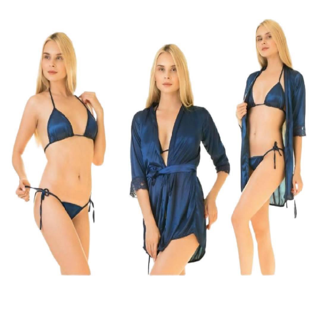 Dark Blue Color Stylish Gown Nighty Set | Short Night Gown set