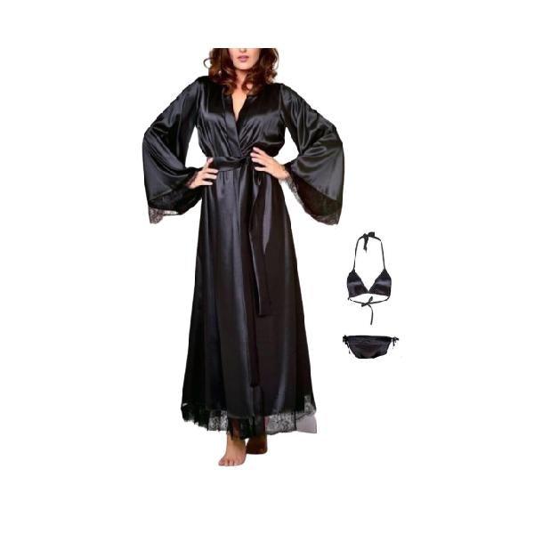 Full Length Nightgown and Robe set 3Pc Nighty Dress for Bridal Silk Nightwear