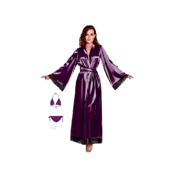 Full Length Nightgown and Robe set 3Pc Nighty Dress for Bridal Silk Nightwear