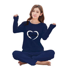 Heart Print 2 Piece Comfy Night Dress For Women
