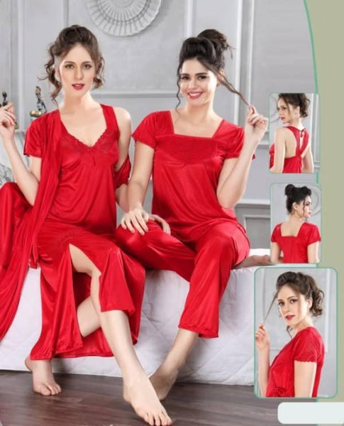 Branded 6PC Original Indian Silk Bridal Nighty Set For Women –
