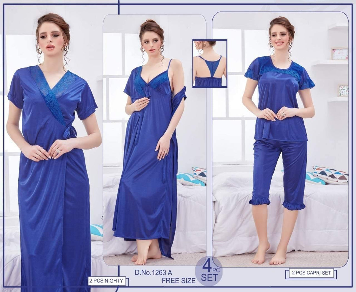 Indian Bridal 4Pc Stylish Gown Nighty Set For Women