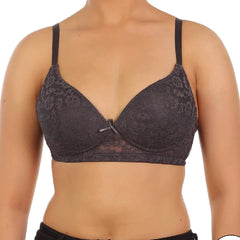 Iron Color Light Padded Bra with Lace Wire Free Padded Push-Up Bra with Adjustable Straps