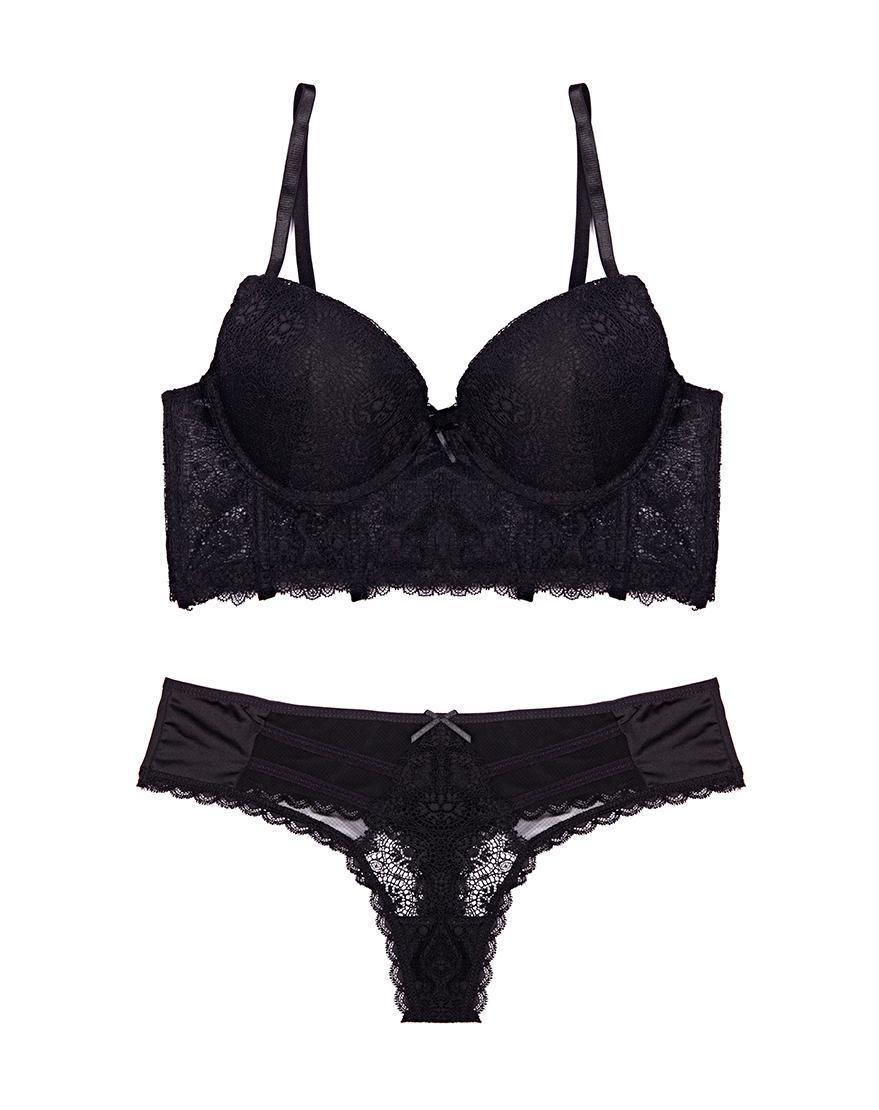 Lace Mesh Long line Push-up Bra Panty Set