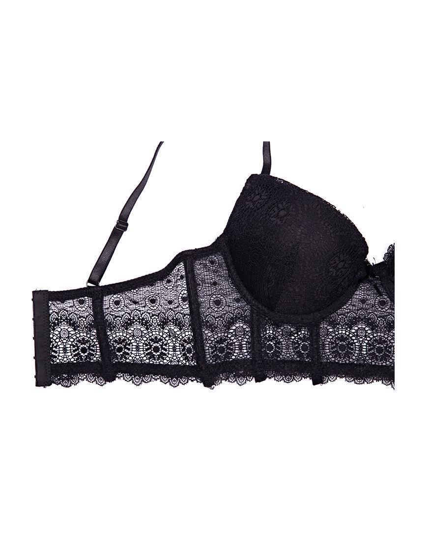 Lace Mesh Long line Push-up Bra Panty Set
