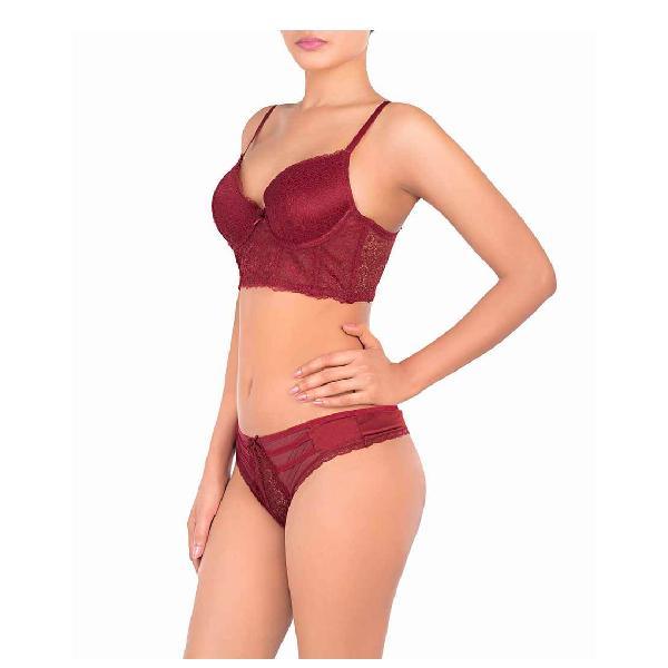 Lace Mesh Longline Push Up Bra Panty Set