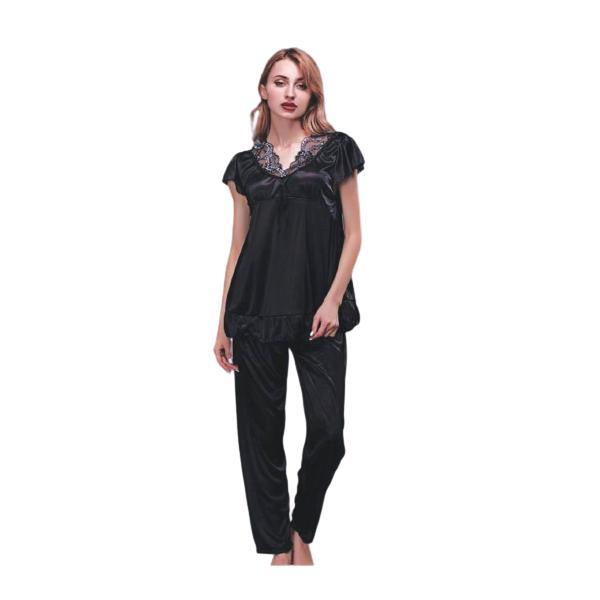 Latest Design Fancy Silk Night Pajama Shirt Set For Women