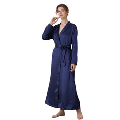 Long Silk Robe Night Gown Bridal Long Night Dress Blue Color Nightwear for Women