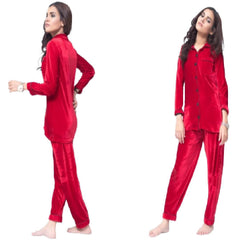 Long Sleeves Velvet Pajama Shirt Set | Ladies 2 Pieces Winter Nightwear | Sleepwear For Women
